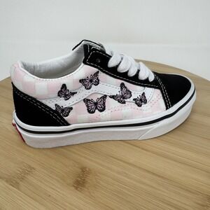 Vans Old Skool Shoes Kids Size 11 Pink Checkerboard Butterfly Canvas Low Top New